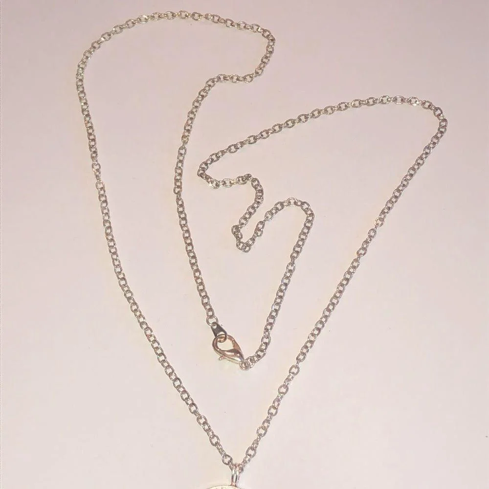 Silver Tone Chain Pink & White Round Boho Pendant Necklace